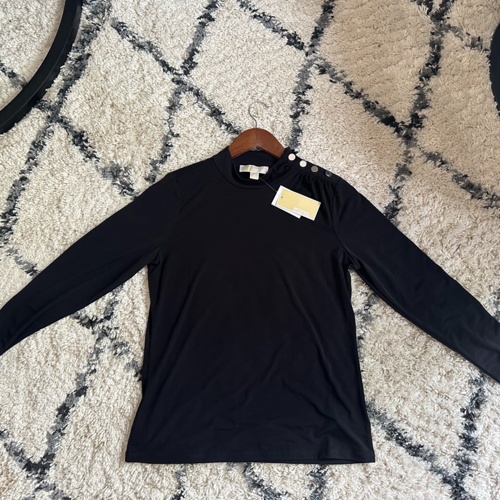 Michael Kors Black Long Sleeve Top with Button Detail, New with Tags, Medium